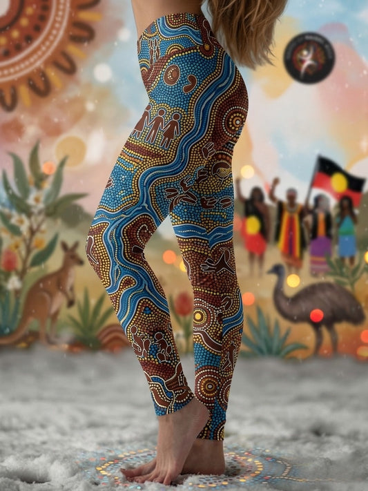 Women's AU Aboriginal Art NAIDOC Week Printed Sports Stretch Leggings