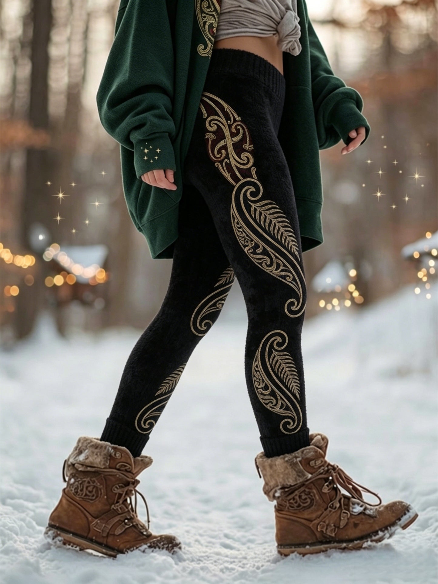 Women's Maori Art Matariki Printed Thermal Stretch Leggings