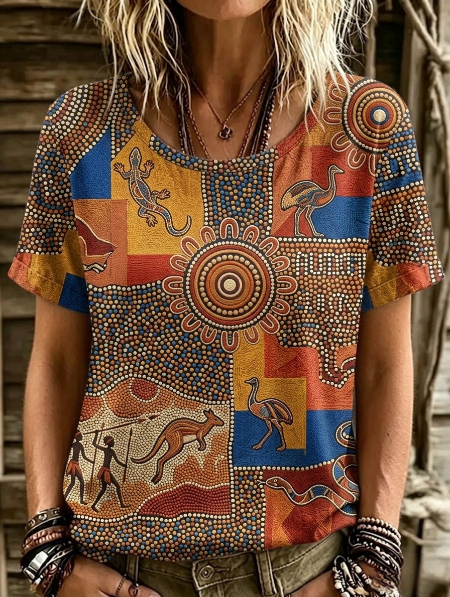 Women's Retro Australian NAIDOC Week Art Printed T-shirt