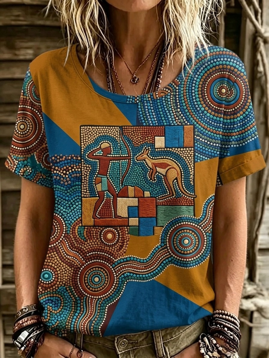 Women's Retro Australian NAIDOC Week Art Printed T-shirt