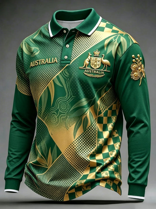 Men's Australian Football Lovers Long-Sleeve Polo Shirt