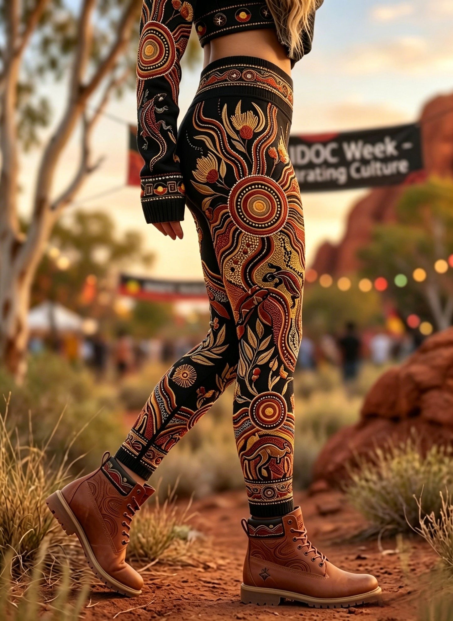 Women's AU Aboriginal Art NAIDOC Week Printed Sports Stretch Leggings