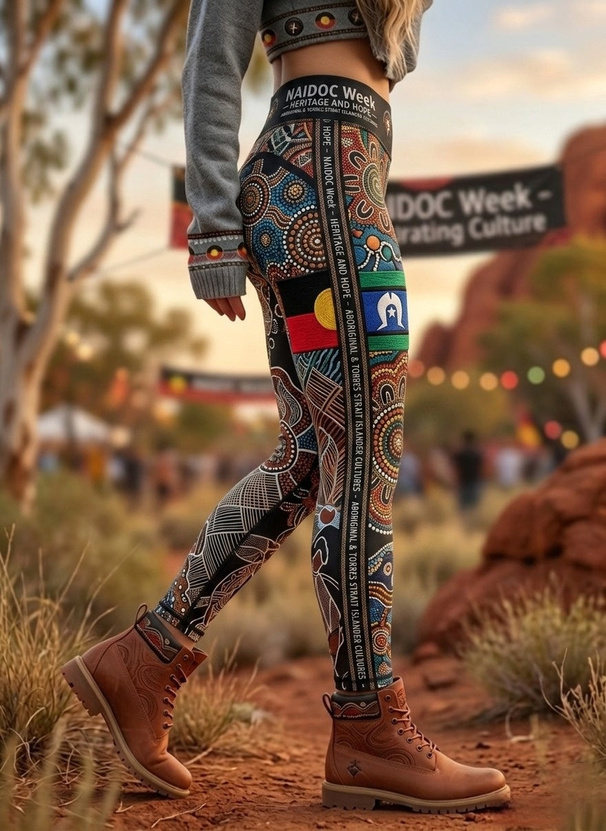 Women's AU Aboriginal Art NAIDOC Week Printed Sports Stretch Leggings