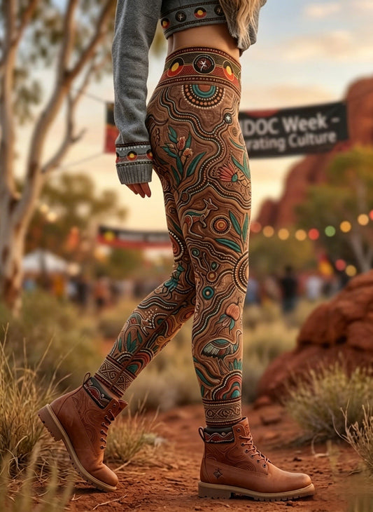 Women's AU Aboriginal Art NAIDOC Week Printed Sports Stretch Leggings