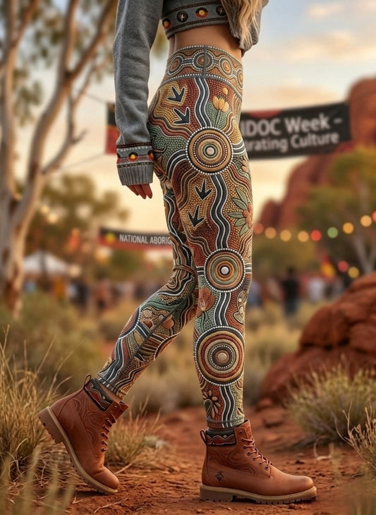 Women's AU Aboriginal Art NAIDOC Week Printed Sports Stretch Leggings