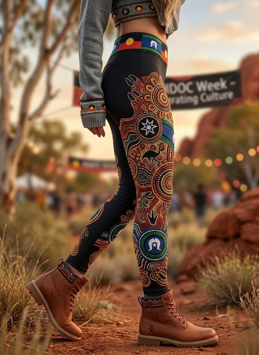 Women's AU Aboriginal Art NAIDOC Week Printed Sports Stretch Leggings