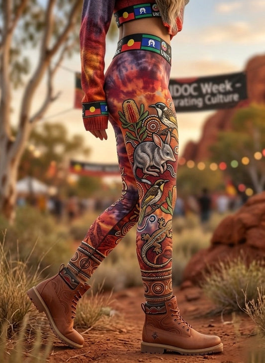 Women's AU Aboriginal Art NAIDOC Week Printed Sports Stretch Leggings