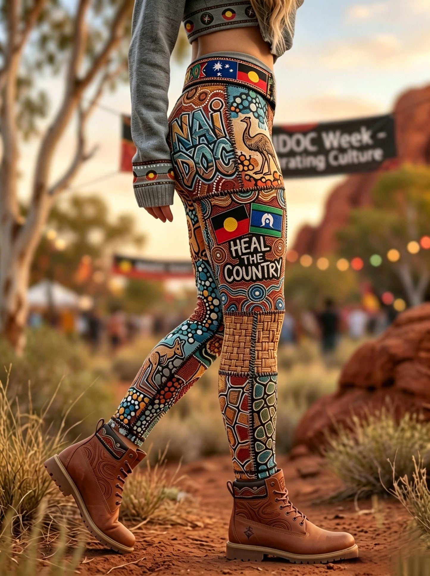 Women's AU Aboriginal Art NAIDOC Week Printed Sports Stretch Leggings