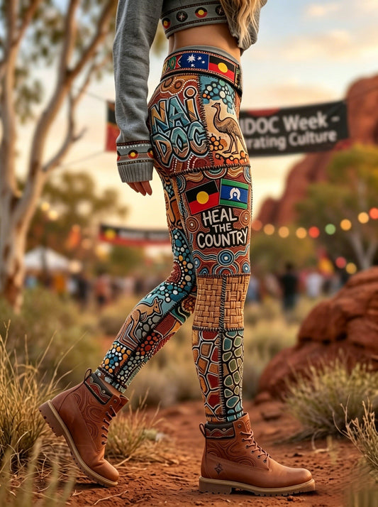 Women's AU Aboriginal Art NAIDOC Week Printed Sports Stretch Leggings