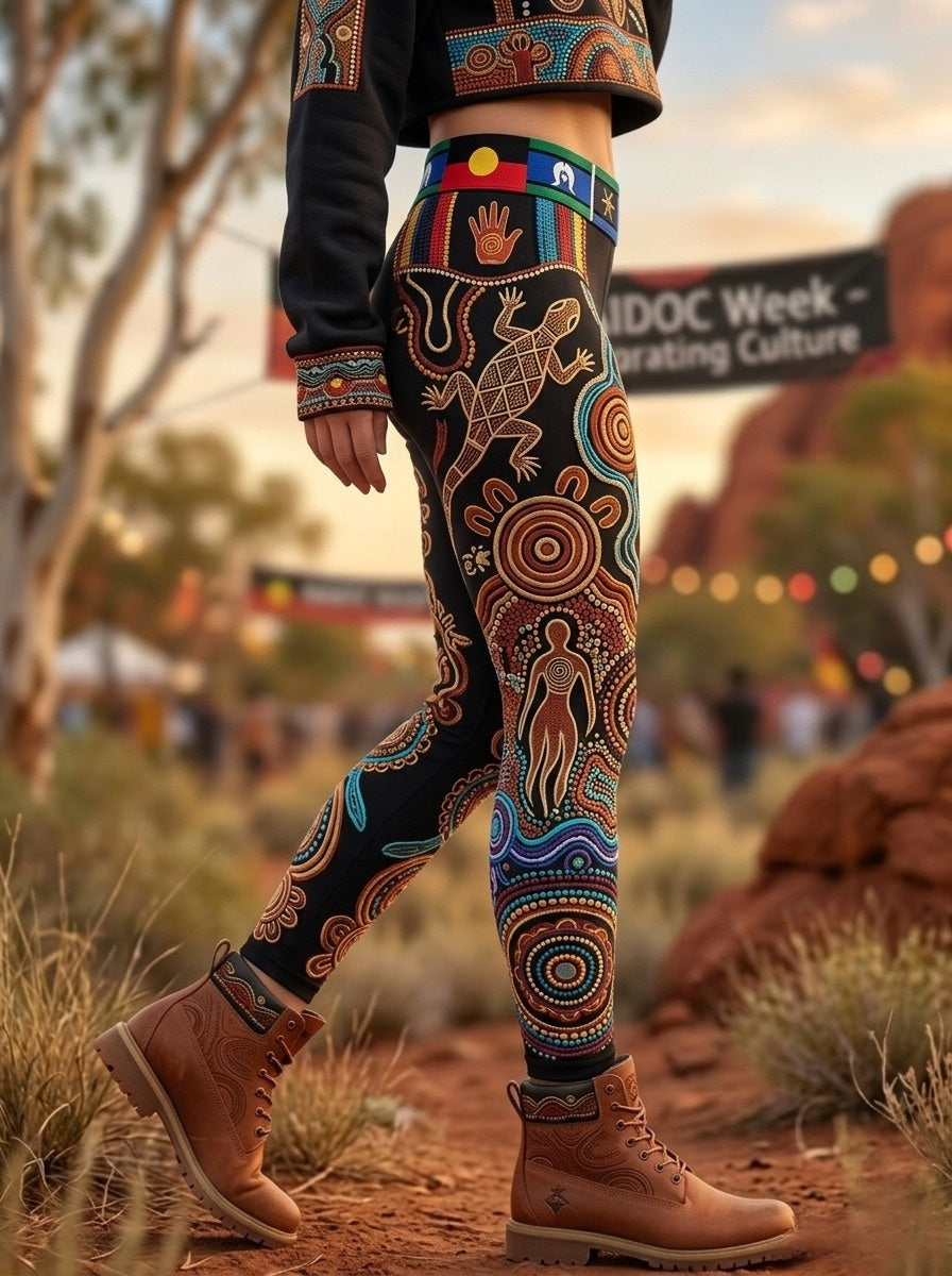 Women's AU Aboriginal Art NAIDOC Week Printed Sports Stretch Leggings