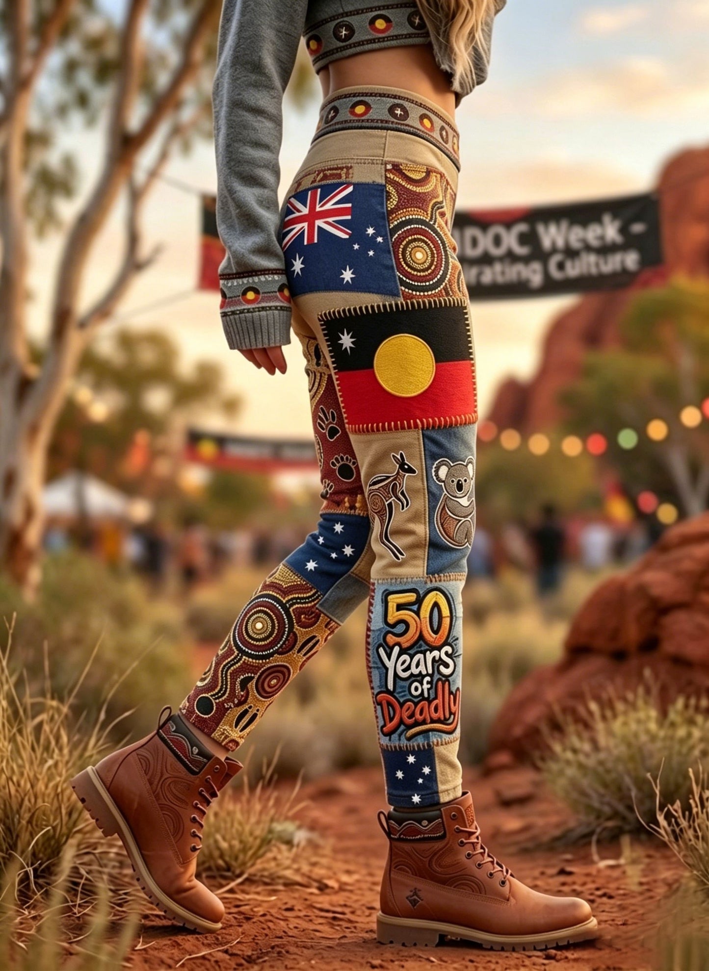 Women's AU Aboriginal Art NAIDOC Week Printed Sports Stretch Leggings