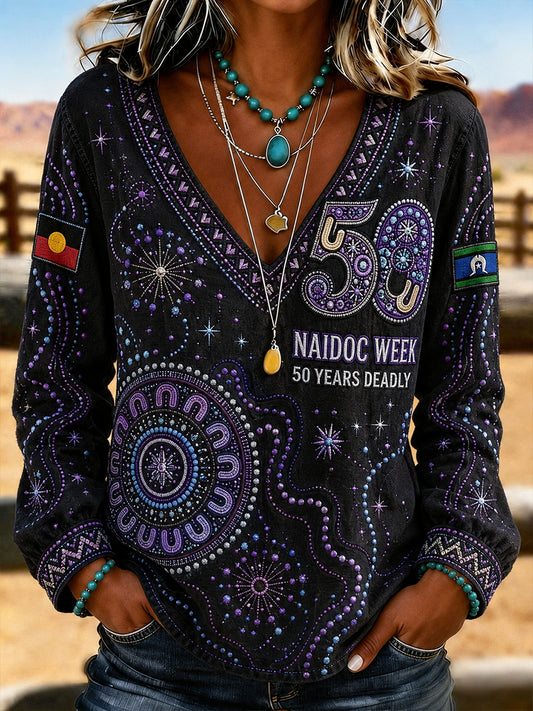 Women's Australia NAIDOC WEEK Print Casual V-Neck T-Shirt