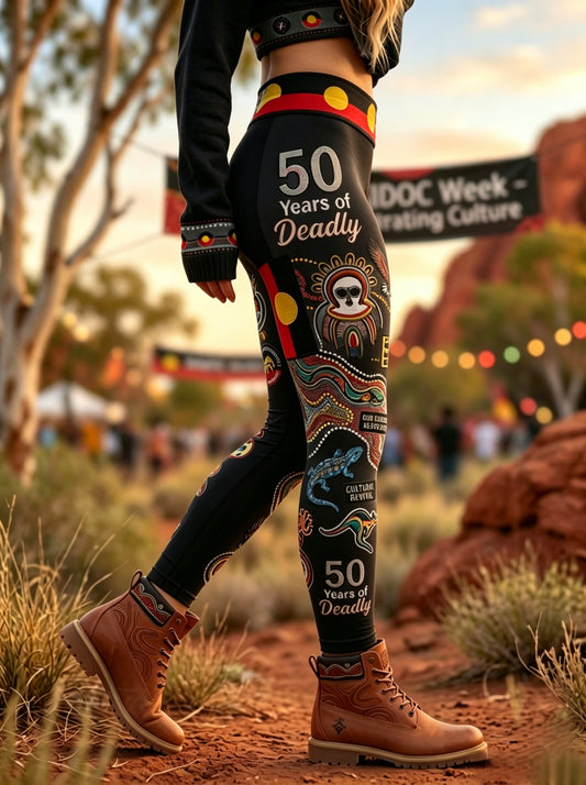 Women's AU Aboriginal Art NAIDOC Week Printed Sports Stretch Leggings