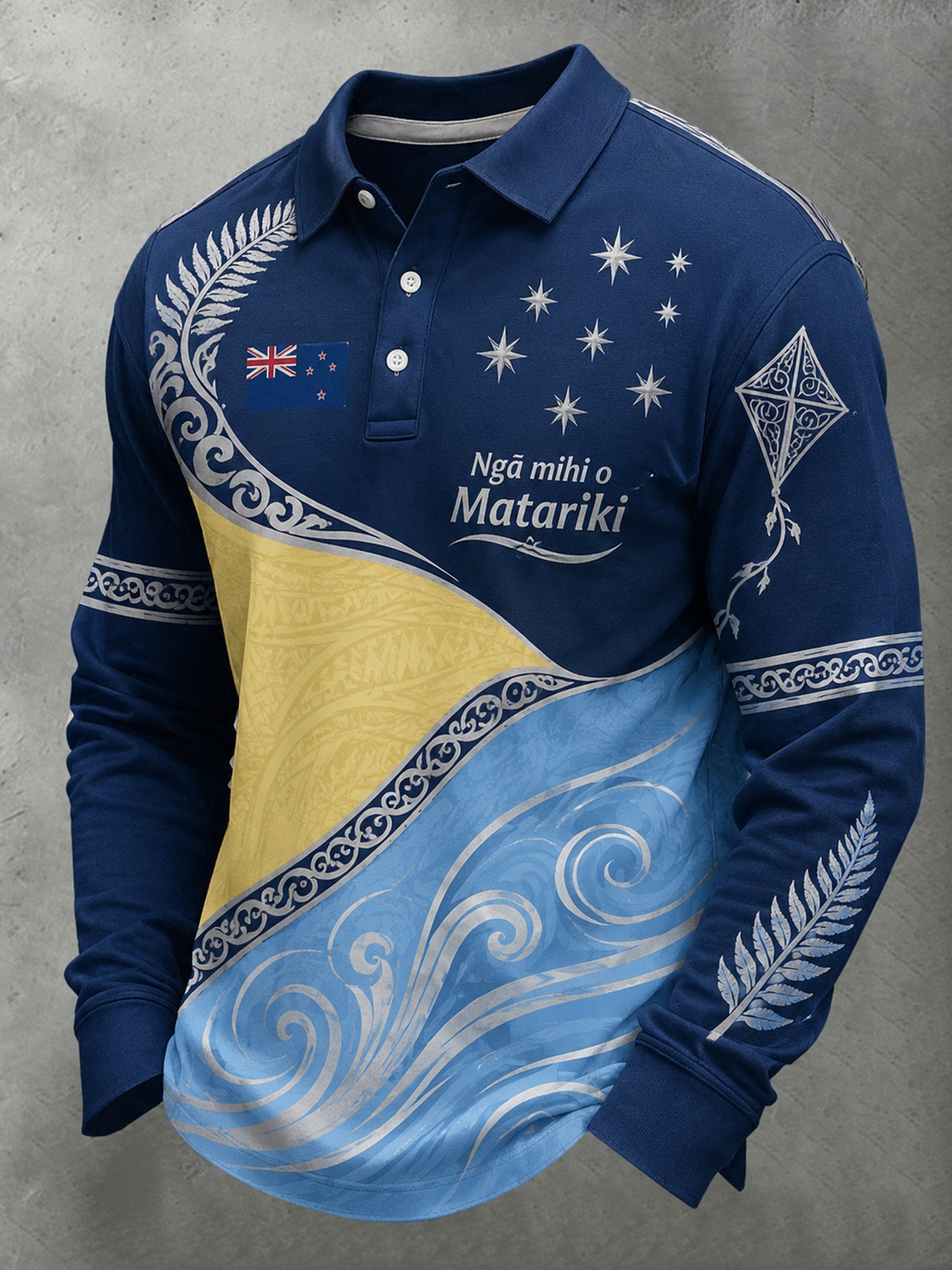 Men's New Year Maori Cultural Commemorative Art Print Long-Sleeve Polo
