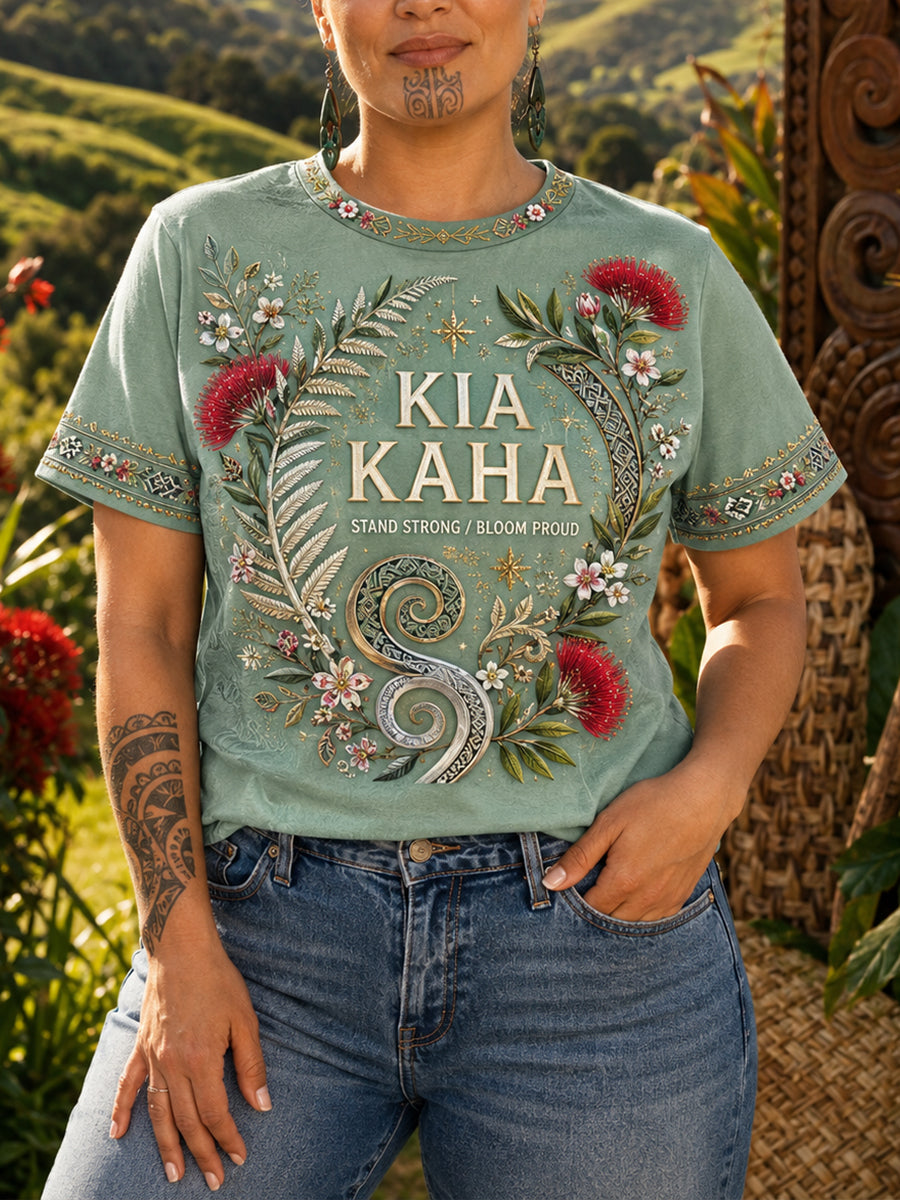 Women's NZ Maori Art Printed Linen T-shirt