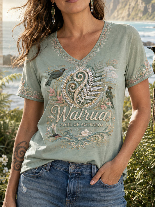 Women's NZ Maori Art Printed Linen T-shirt