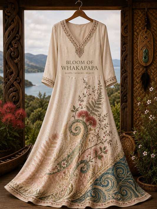 Women's NZ Maori Art Printed Linen Dresses