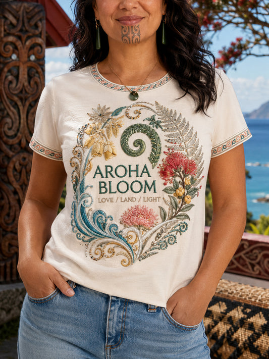Women's NZ Maori Art Printed Linen T-shirt