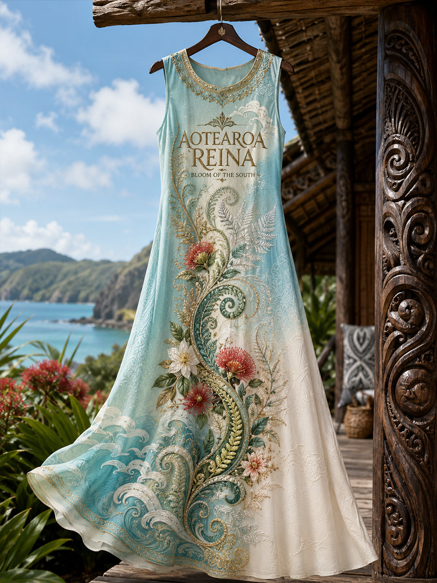 Women's NZ Maori Art Printed Linen Dresses