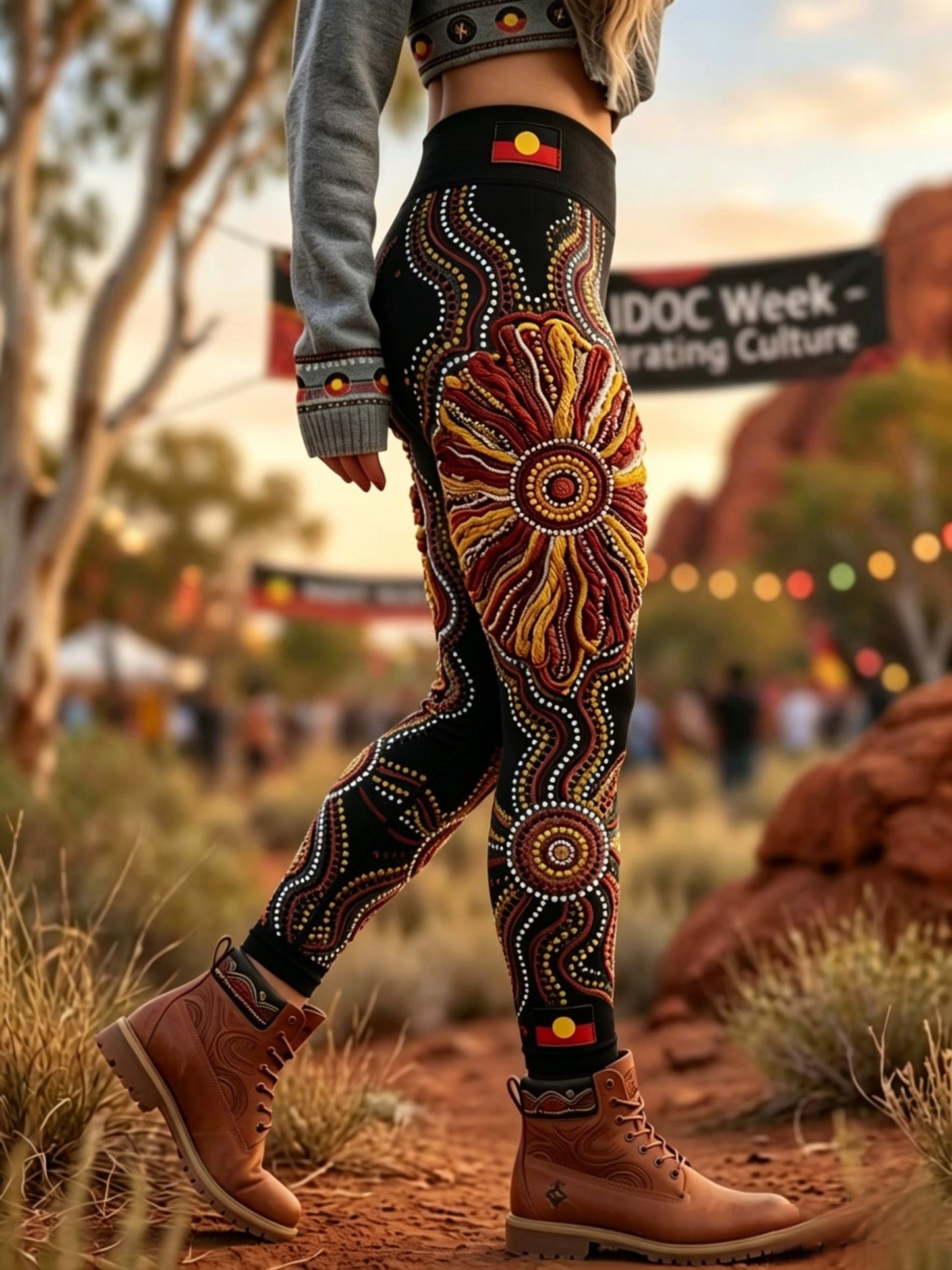 Women's AU Aboriginal Art NAIDOC Week Printed Sports Stretch Leggings