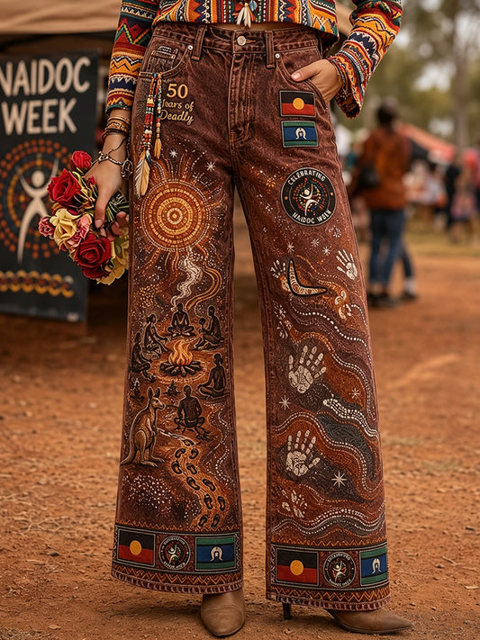 Women's Naidoc Week Art Print Flared Trousers