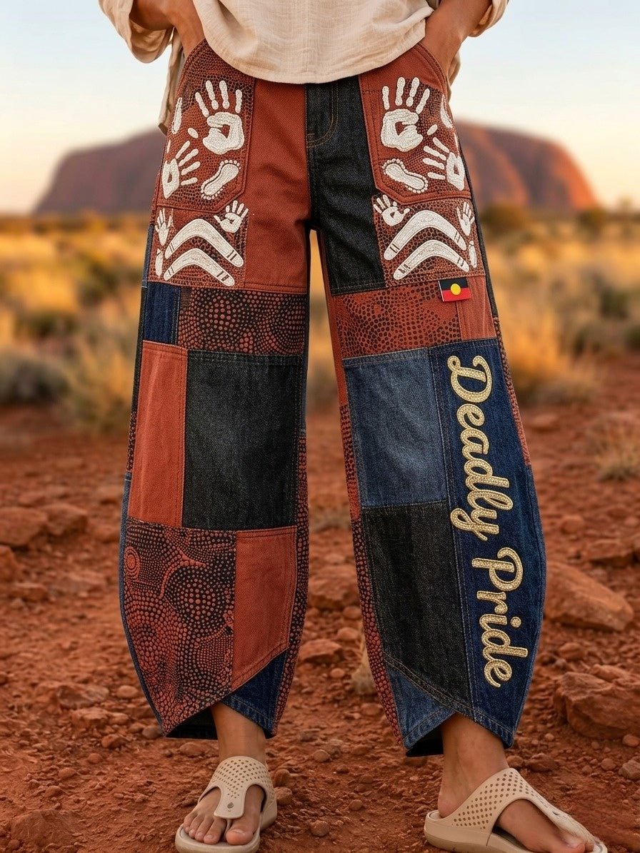 Women's Retro Australian NAIDOC Week Deadly Pride Art Print Flared Trousers