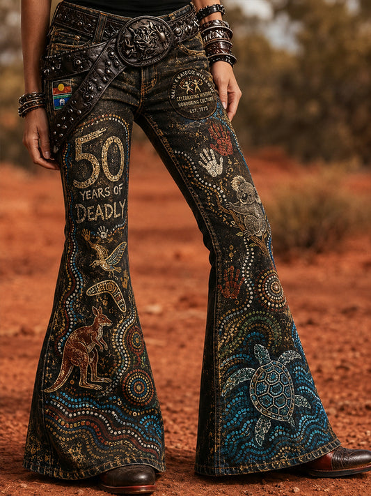Women's Australia Naidoc Art Print Flared Trousers