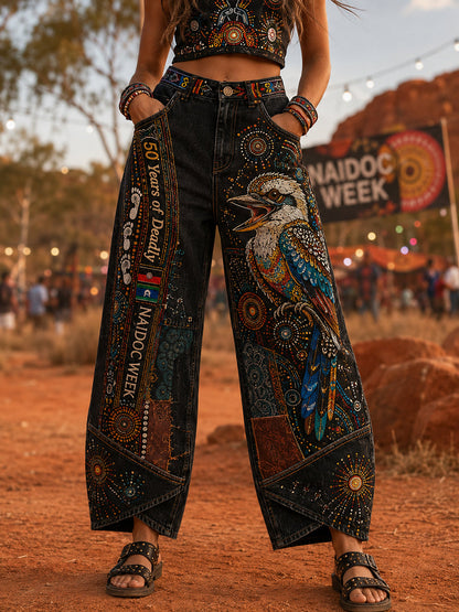 Women's Australia Naidoc Week Art Print Flared Trousers