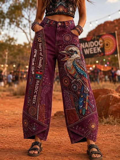 Women's Australia Naidoc Week Art Print Flared Trousers