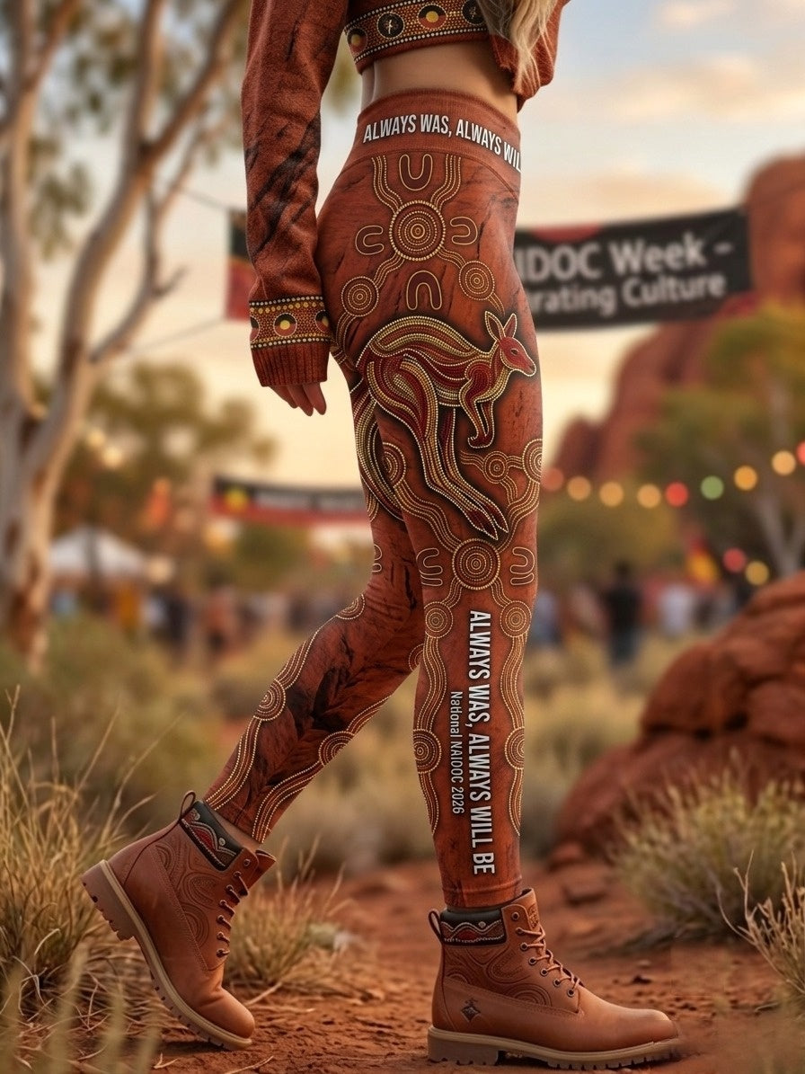 Women's AU Aboriginal Art NAIDOC Week Printed Sports Stretch Leggings
