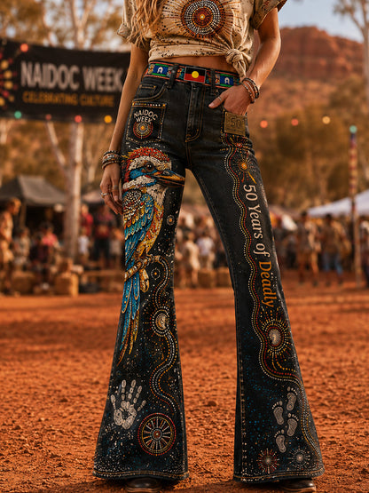 Women's Australia Naidoc Week Art Print Flared Trousers