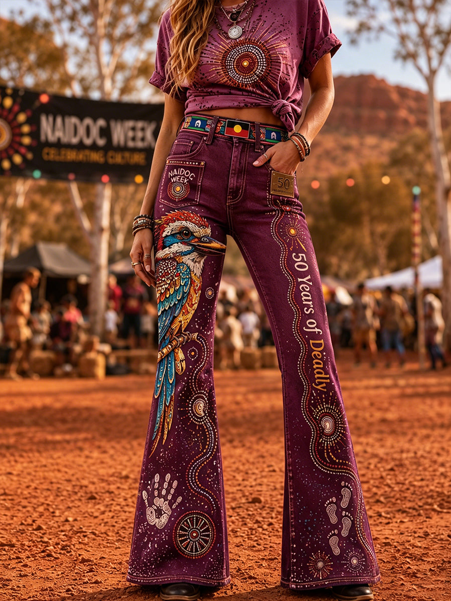 Women's Australia Naidoc Week Art Print Flared Trousers