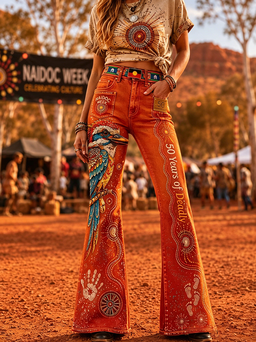 Women's Australia Naidoc Week Art Print Flared Trousers