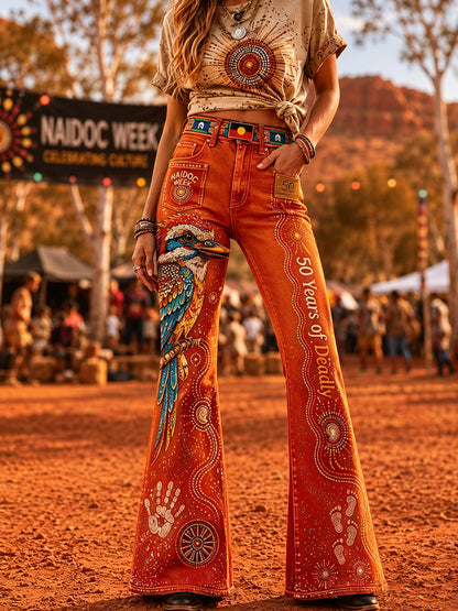 Women's Australia Naidoc Week Art Print Flared Trousers