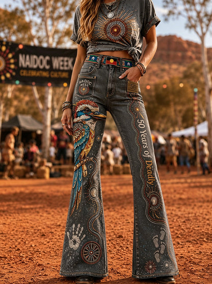 Women's Australia Naidoc Week Art Print Flared Trousers