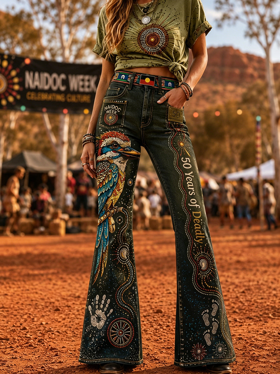 Women's Australia Naidoc Week Art Print Flared Trousers