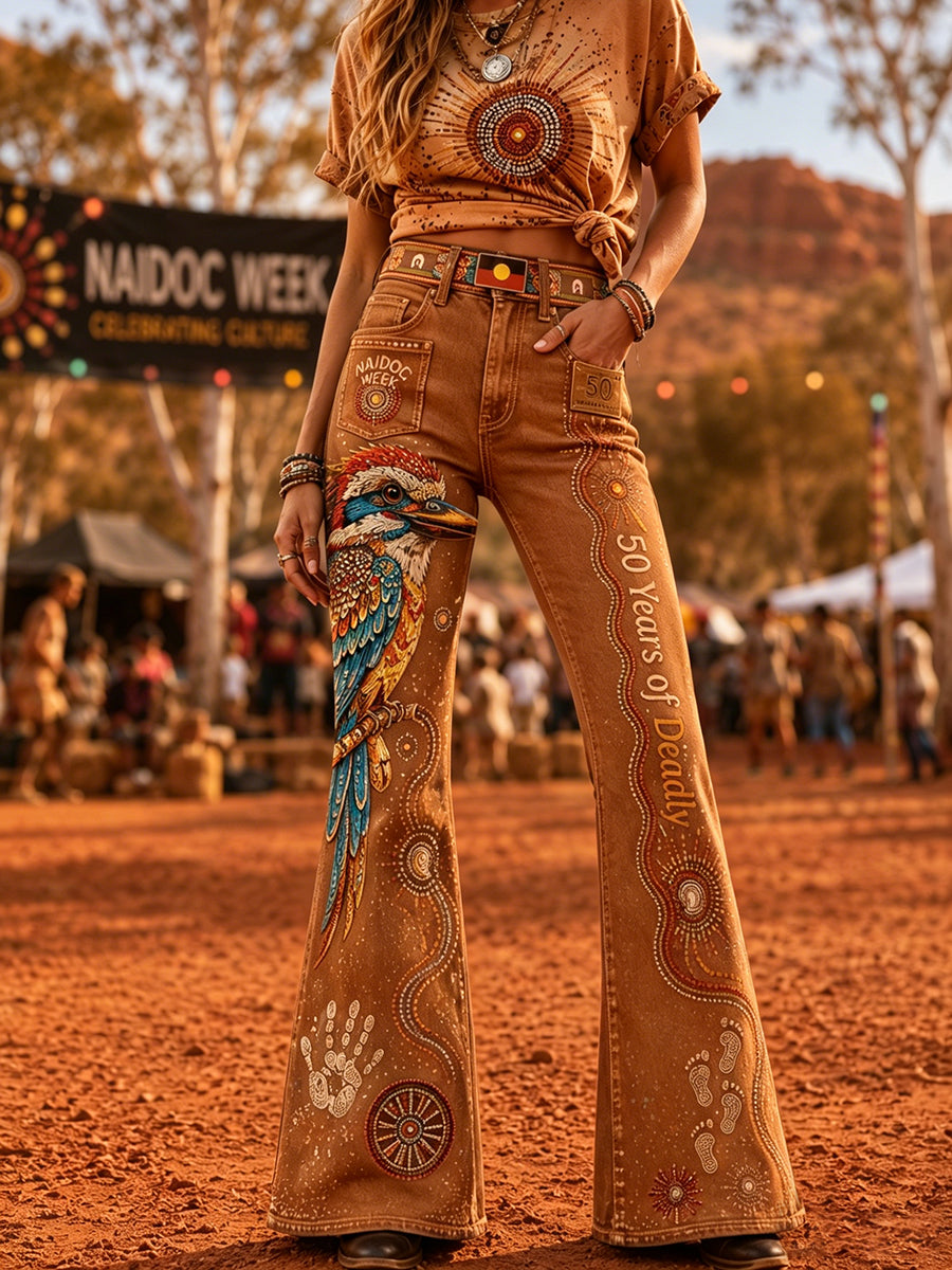 Women's Australia Naidoc Week Art Print Flared Trousers