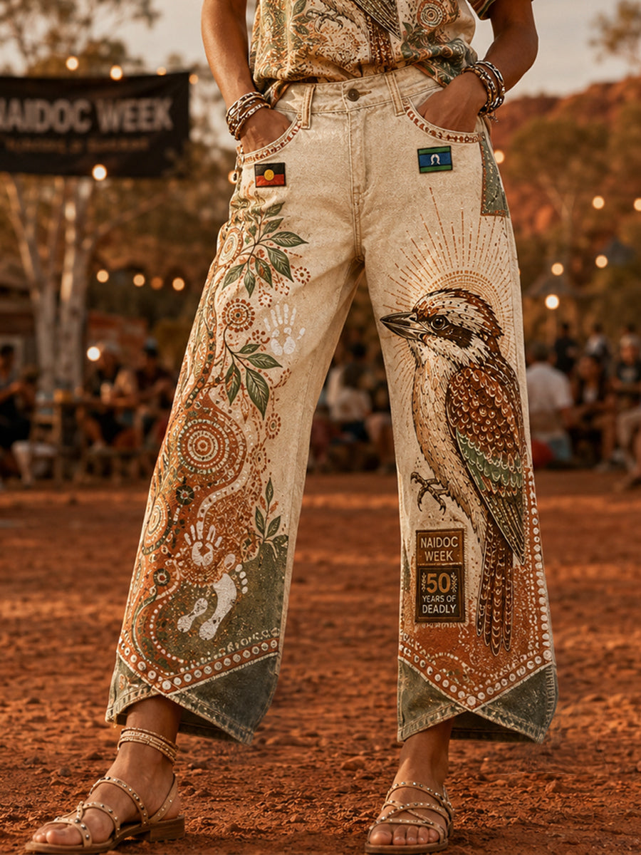 Women's Australia Naidoc Week Art Print Flared Trousers