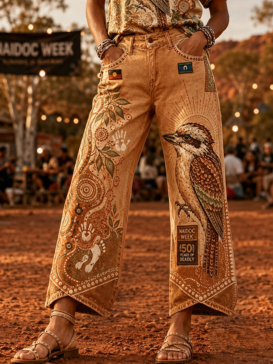 Women's Australia Naidoc Week Art Print Flared Trousers