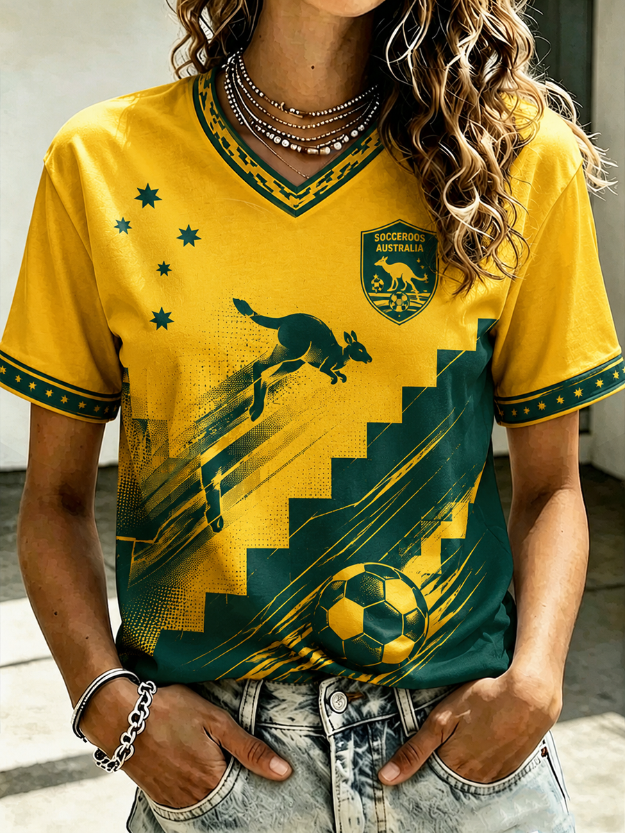Women's Australian football print short-sleeved T-shirt