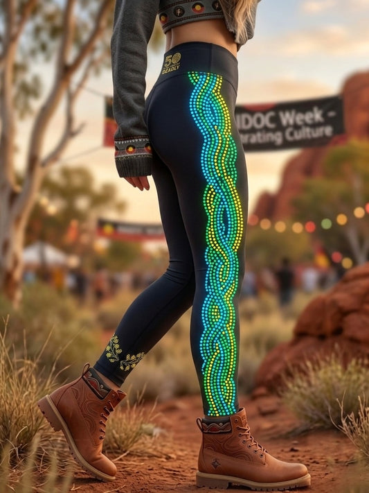 Women's AU Aboriginal Art NAIDOC Week Printed Sports Stretch Leggings