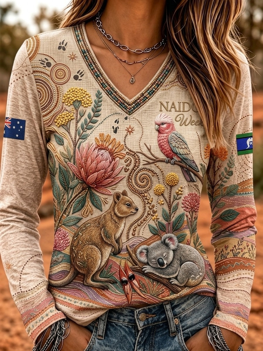 Women's Australia Naidoc Week V-Neck Cotton Top