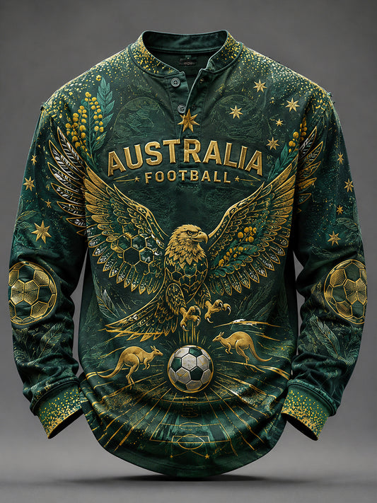 Men's Australia Football Printed Casual Button T-Shirt