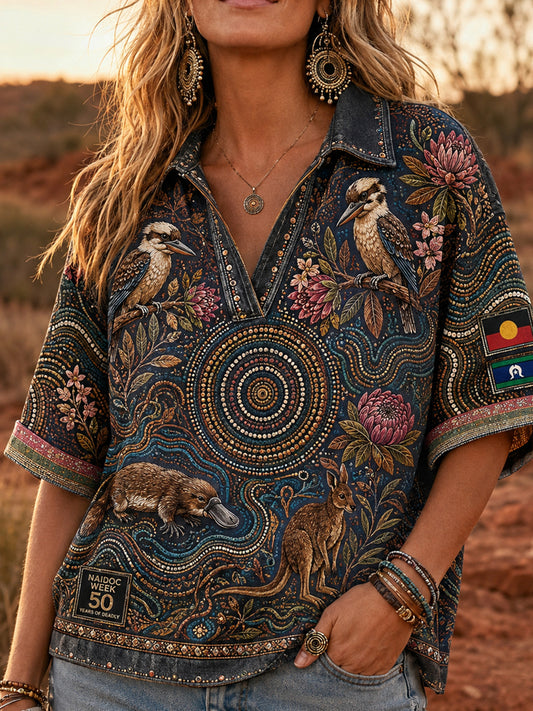 Women's Australia Naidoc Week  Mid-length Sleeves V-Neck T-Shirt