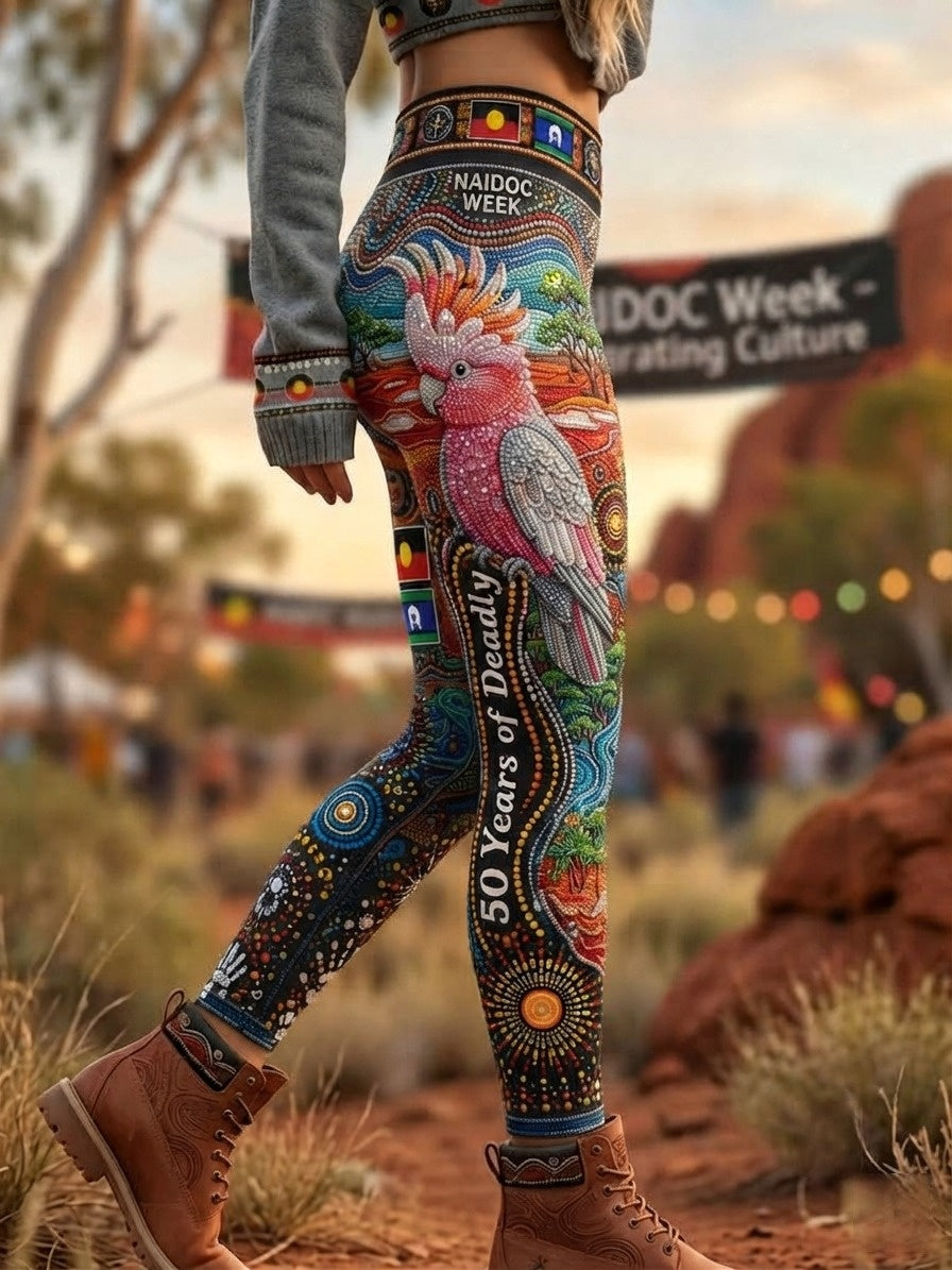 Women's AU Aboriginal Art NAIDOC Week Cockatoo Printed Sports Stretch Leggings