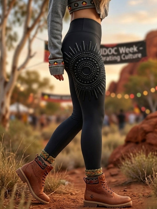 Women's AU Aboriginal Art NAIDOC Week Printed Sports Stretch Leggings