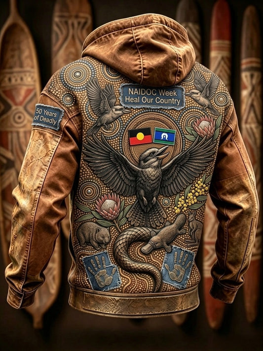 Men's AU Aboriginal Culture Long-Sleeve Zipper Hooded Jacket