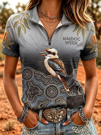 Women's Australia Naidoc Week V-Neck Zipper T-Shirt
