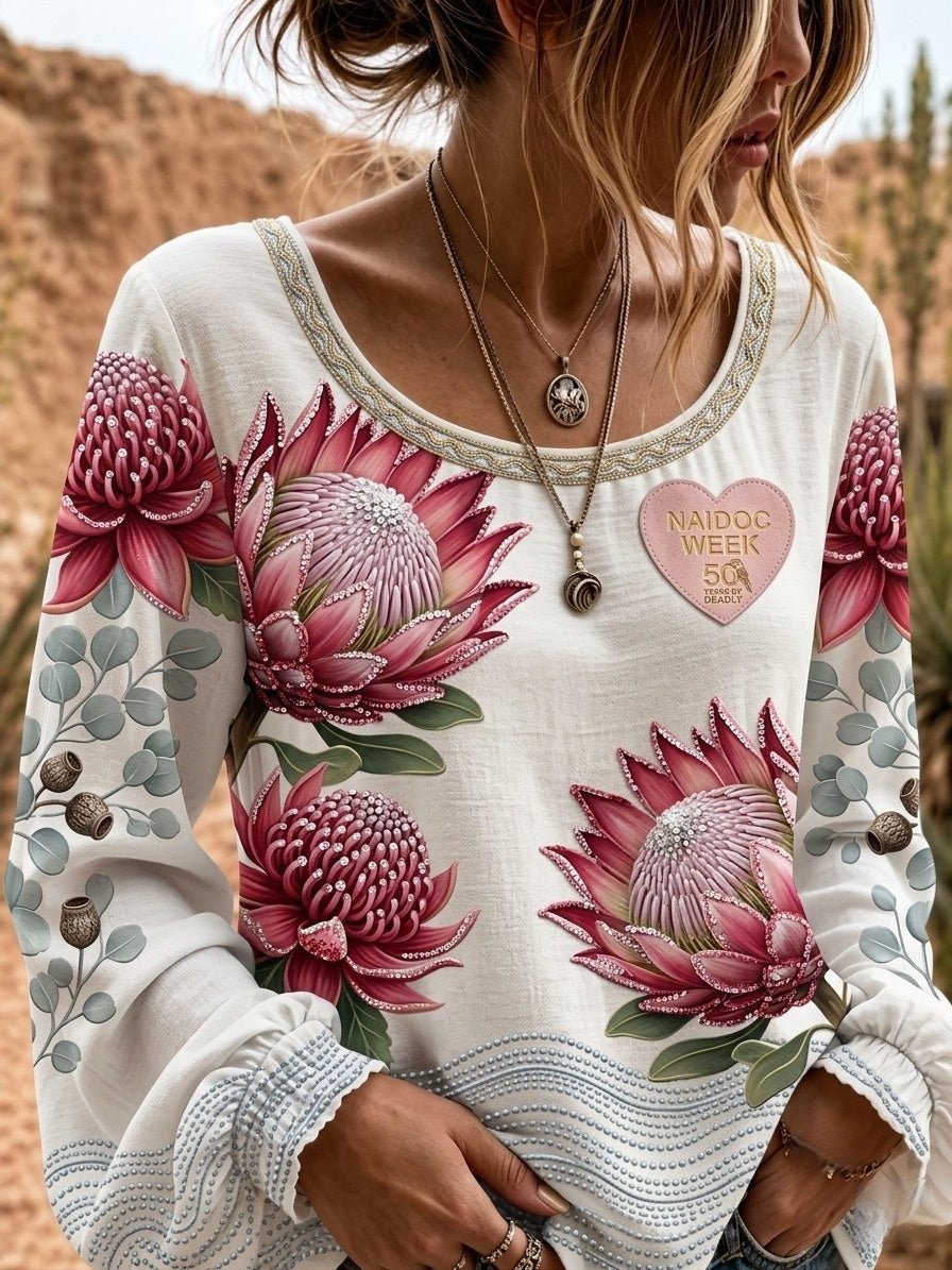 Women's Australia Naidoc Week Cotton-Linen Long-Sleeve Top