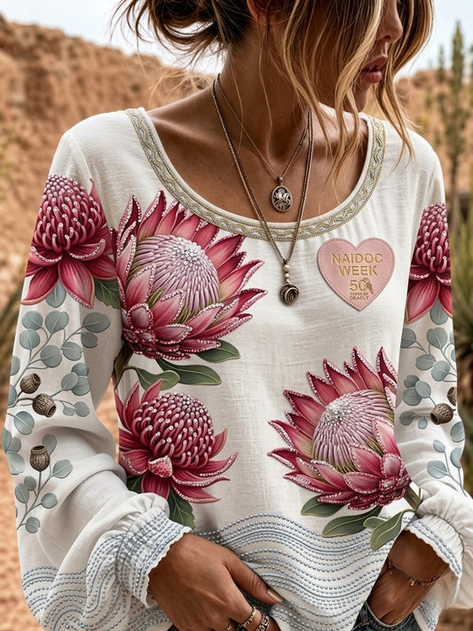 Women's Australia Naidoc Week Cotton-Linen Long-Sleeve Top